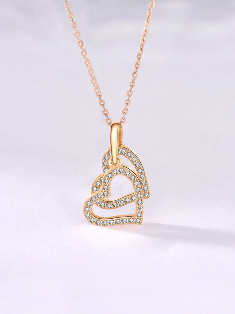 2 Hearts Interlock Pendant Necklace