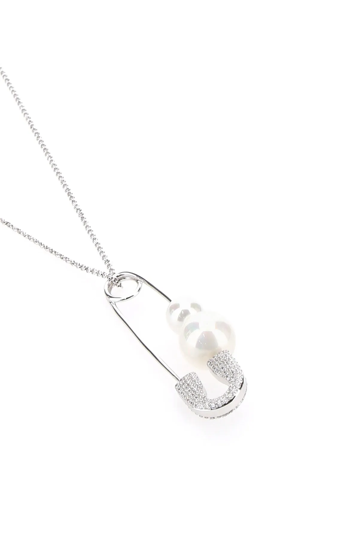 APM Monaco Pearl Embellished Safety Pin Necklace