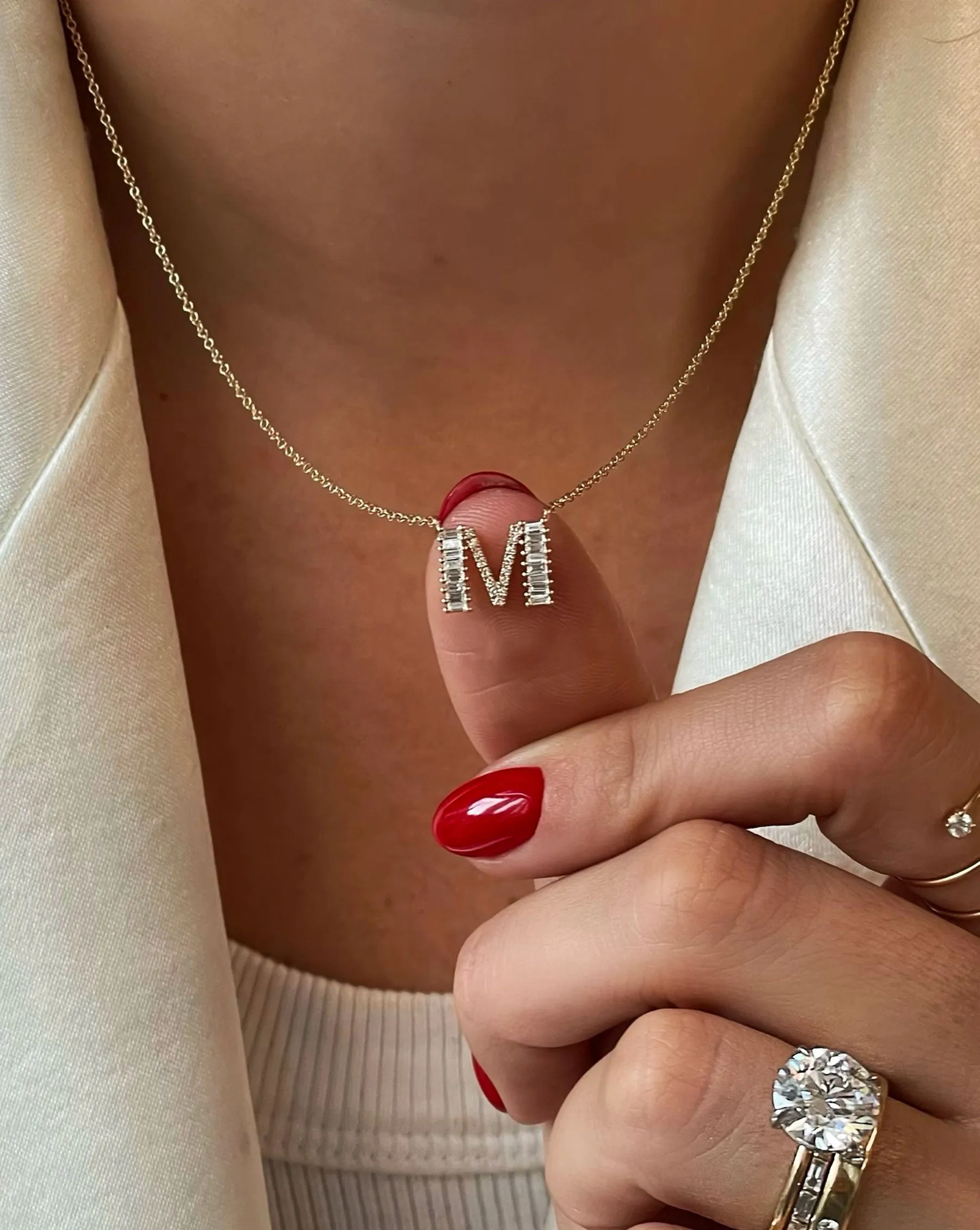 Baguette   Pavé Initial Necklace