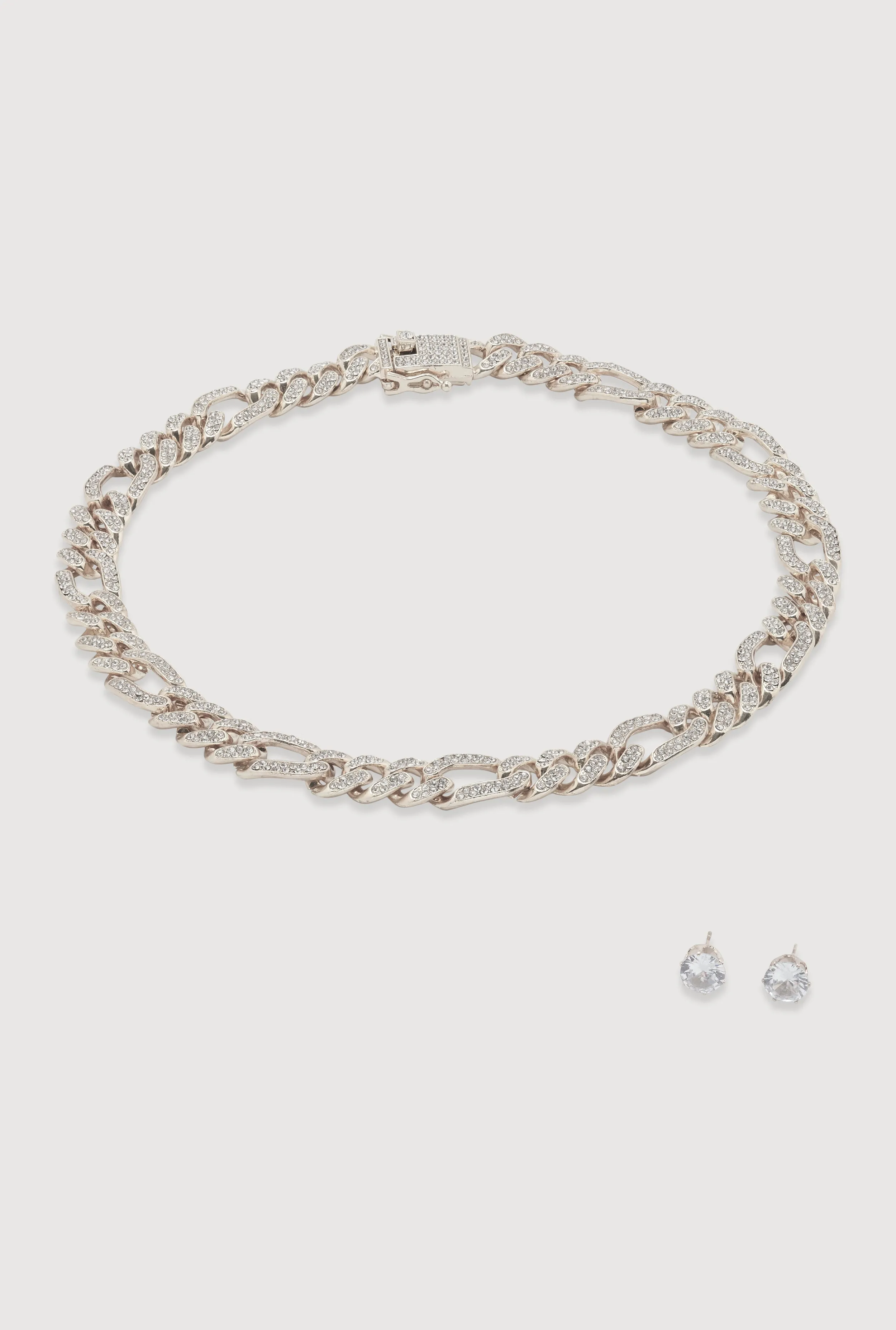 Box Clasp Chain Link Necklace with Stud Earrings