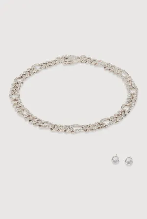 Box Clasp Chain Link Necklace with Stud Earrings