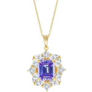 Classic Women's Necklace - GP Sterling Silver Lavender Asscher-Cut and CZ's | M-6939