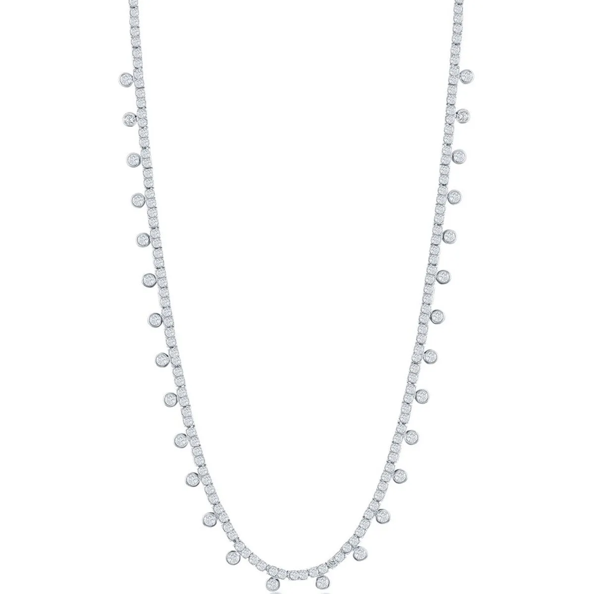 Classic Women's Necklace - Sterling Silver CZ Tennis with Hanging CZ's | M-6924