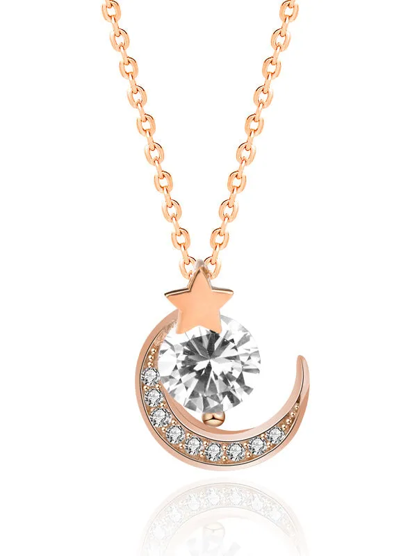 Diamond Star and Moon Pendant Necklace