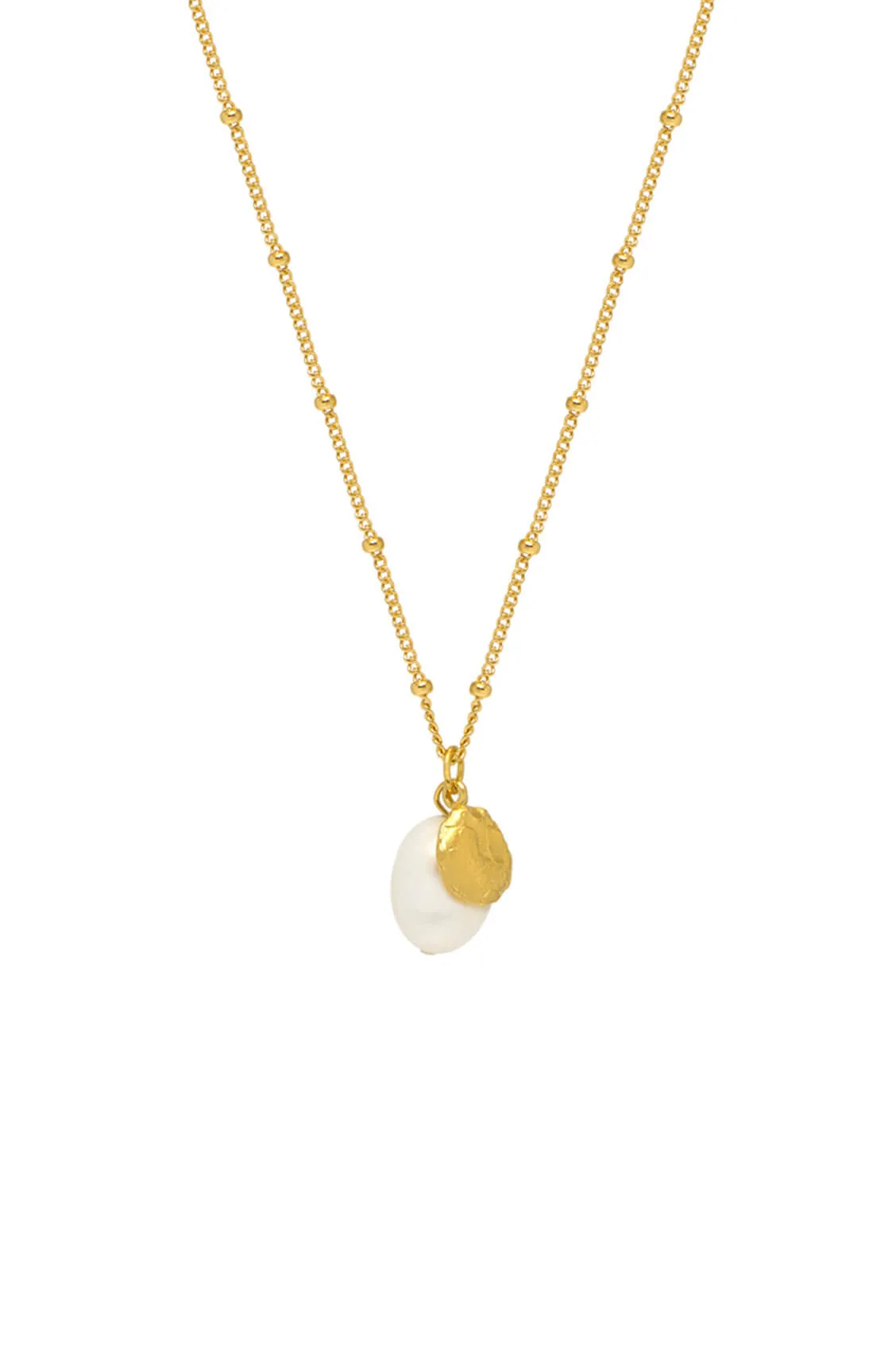 Double Charm Textured Coin and Baroque Pearl Necklace