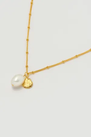 Double Charm Textured Coin and Baroque Pearl Necklace