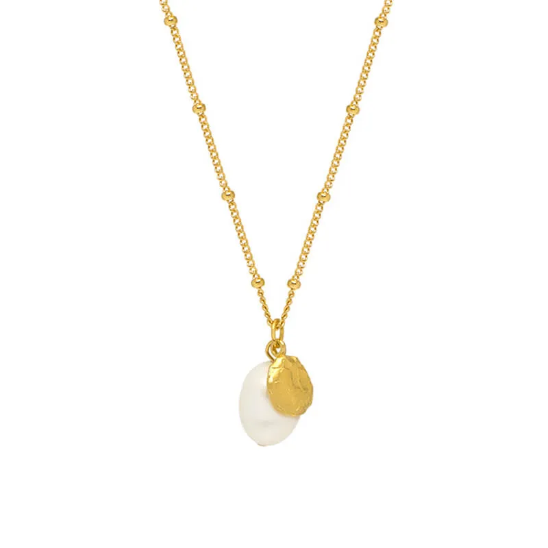 Double Charm Textured Coin and Baroque Pearl Necklace