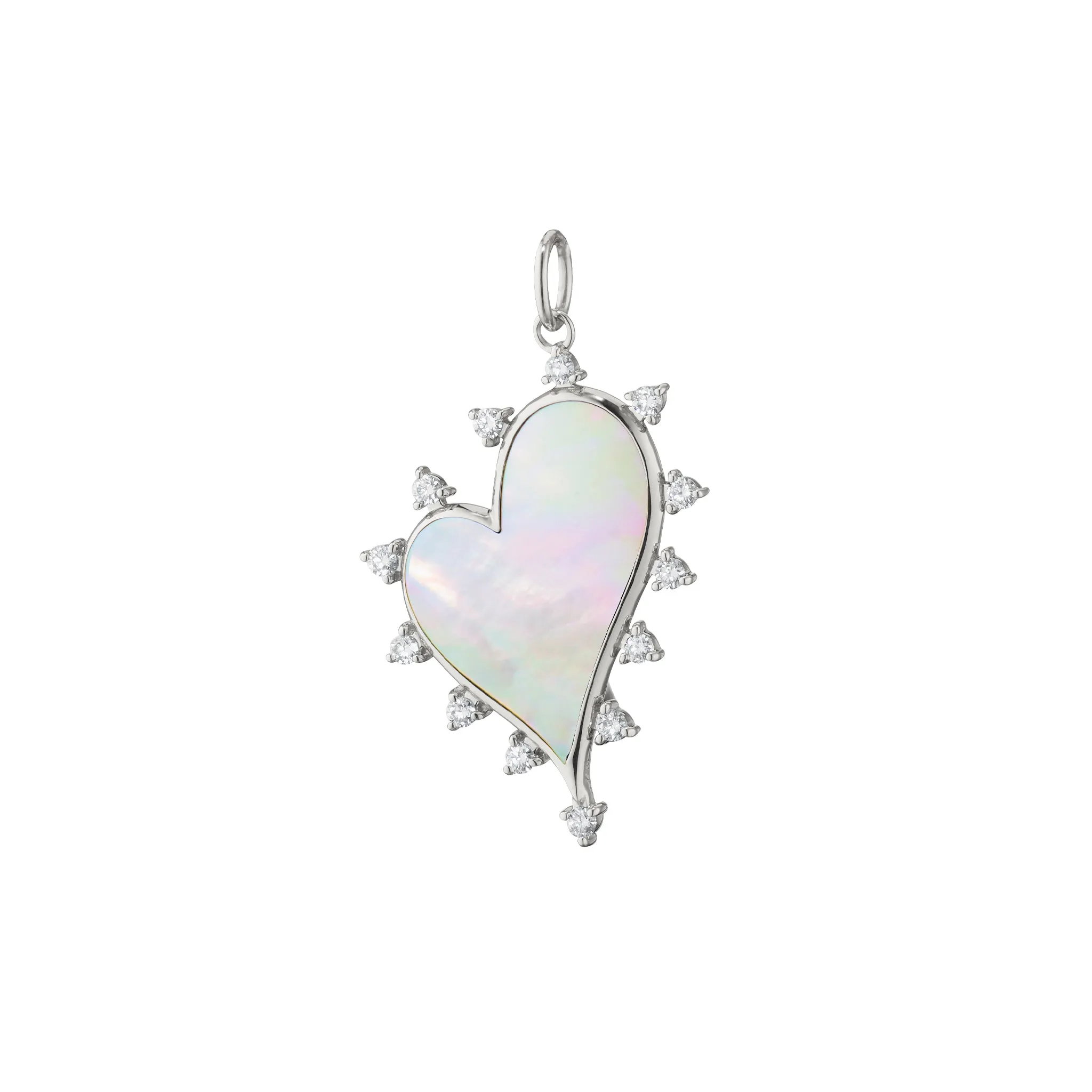 Large Mother of Pearl Heart Necklace with White Sapphires