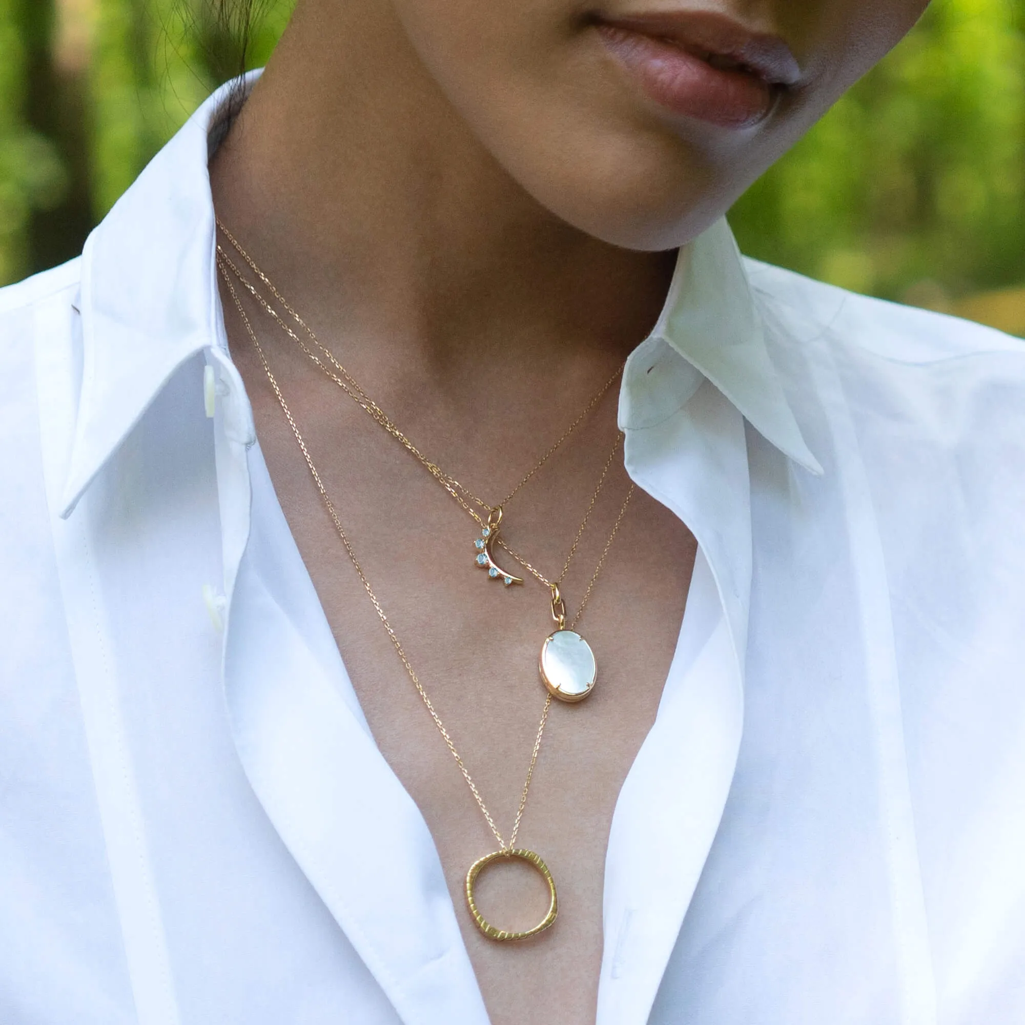 March Aquamarine "Moon" 18K Gold Birthstone Necklace