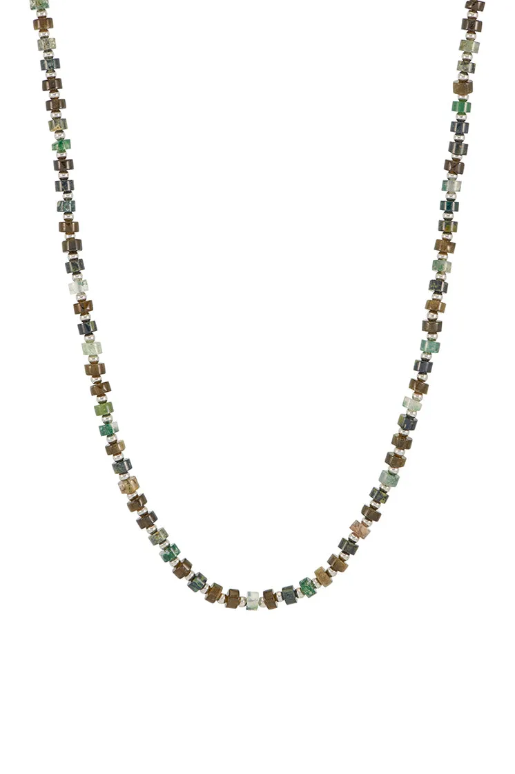 Men's Mixed Green Gemstone Rondelle Necklace