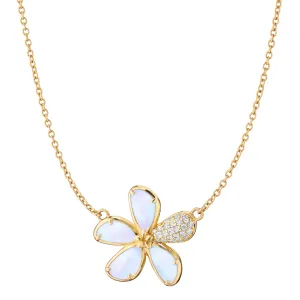 Mother of Pearl Flower Necklace with Pavé White Diamonds