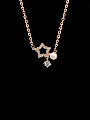 Pearl and Diamond Star Necklace