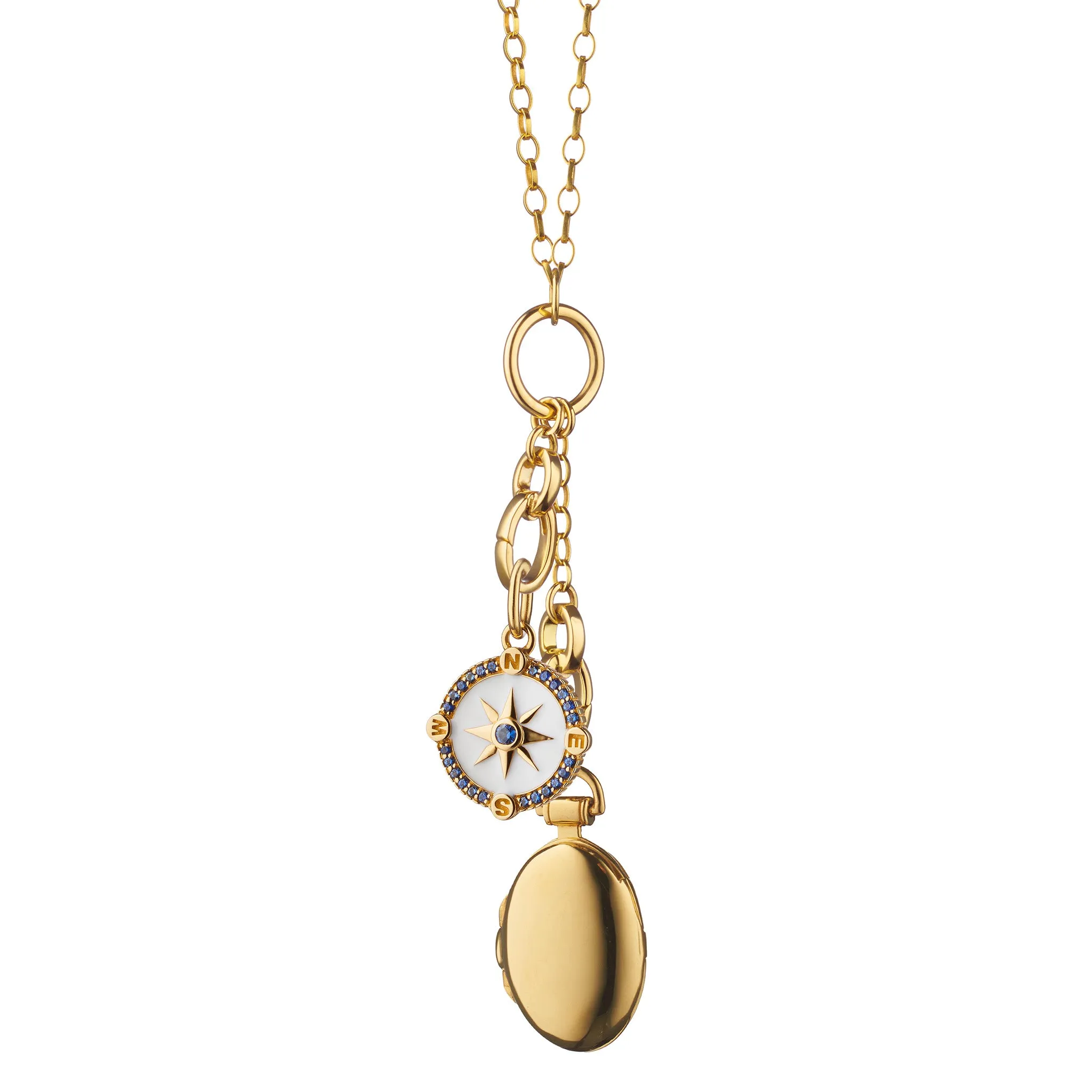 "Adventure" Compass and "Anna" Locket Charm Necklace