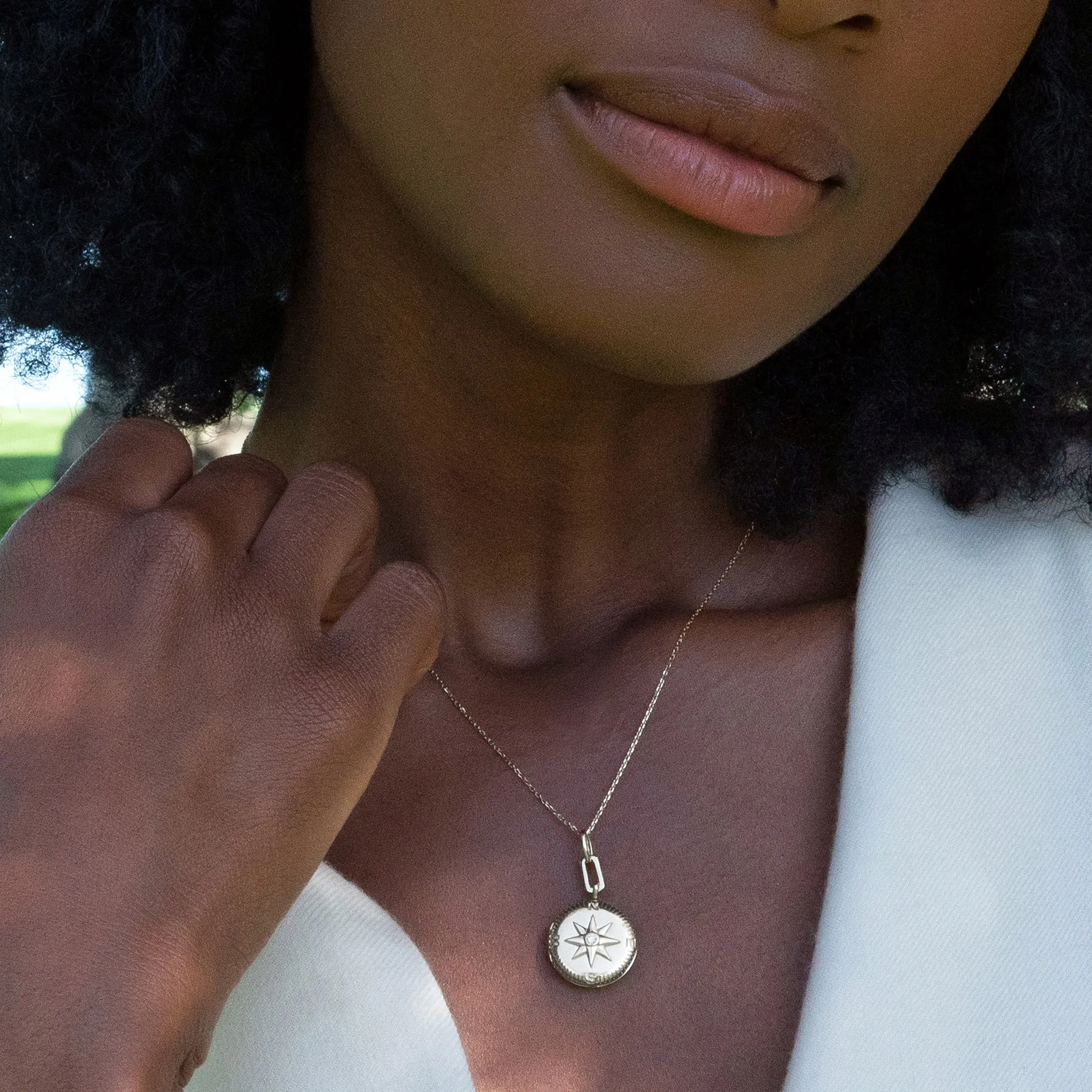 "Adventure" Compass Silver Engraved Locket Necklace