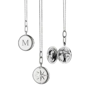 "Adventure" Compass Silver Engraved Locket Necklace