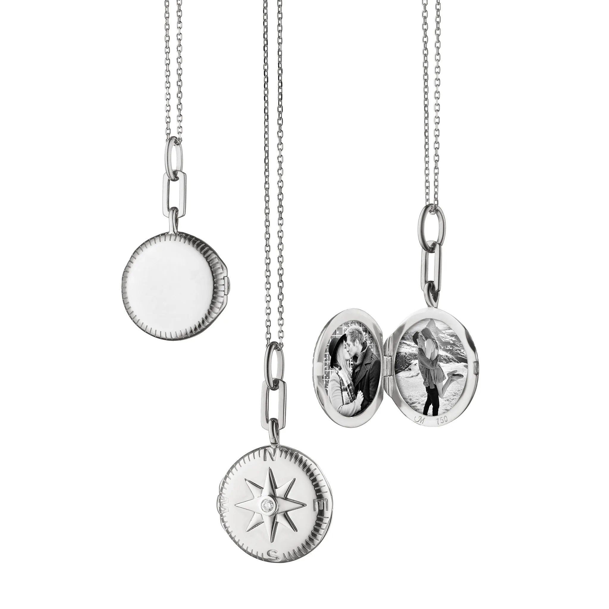 "Adventure" Compass Silver Engraved Locket Necklace