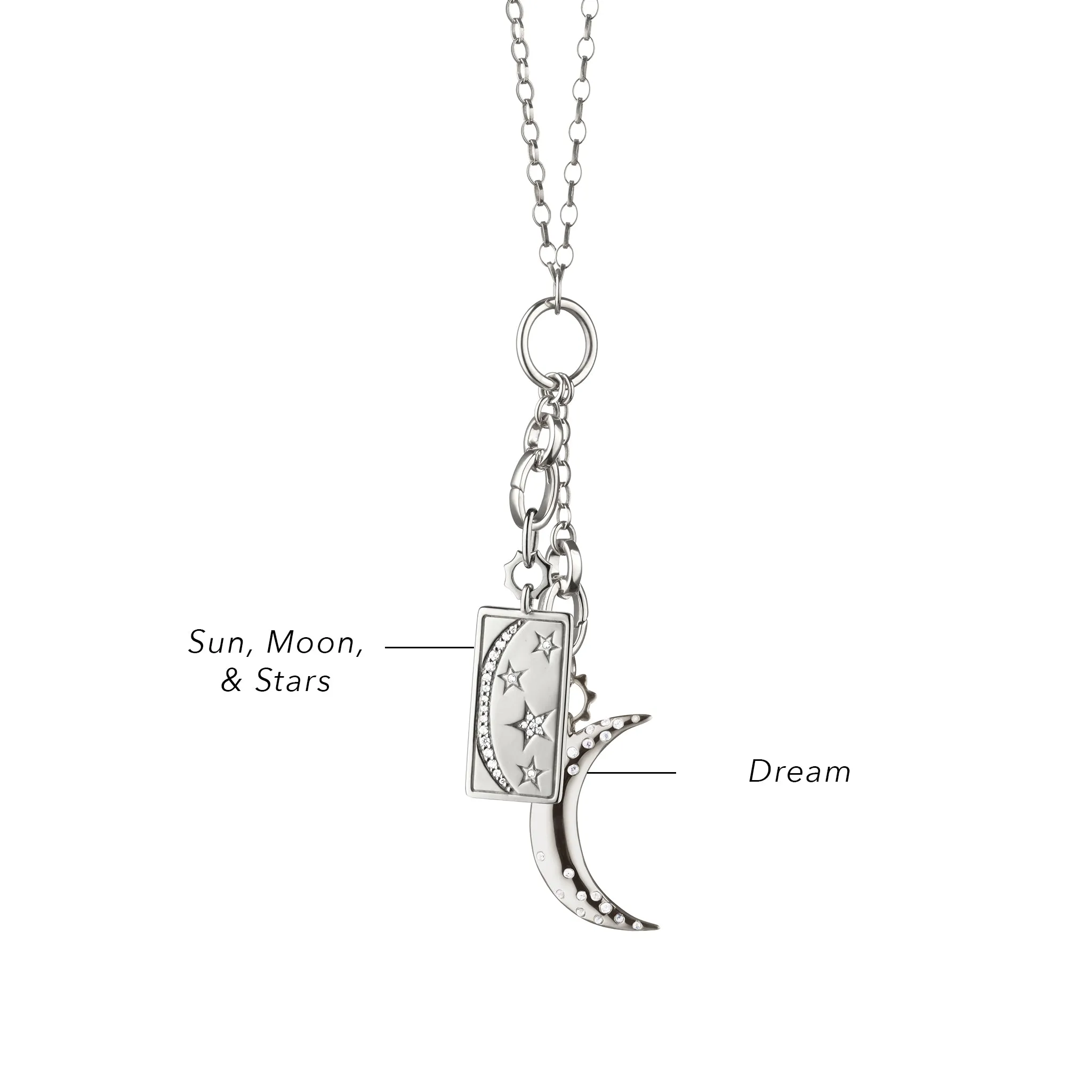"Dream" and "Sun, Moon and Stars" Medallion Necklace
