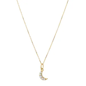 Reclaimed 18k Yellow Gold Moon Necklace with 5 Round Diamonds