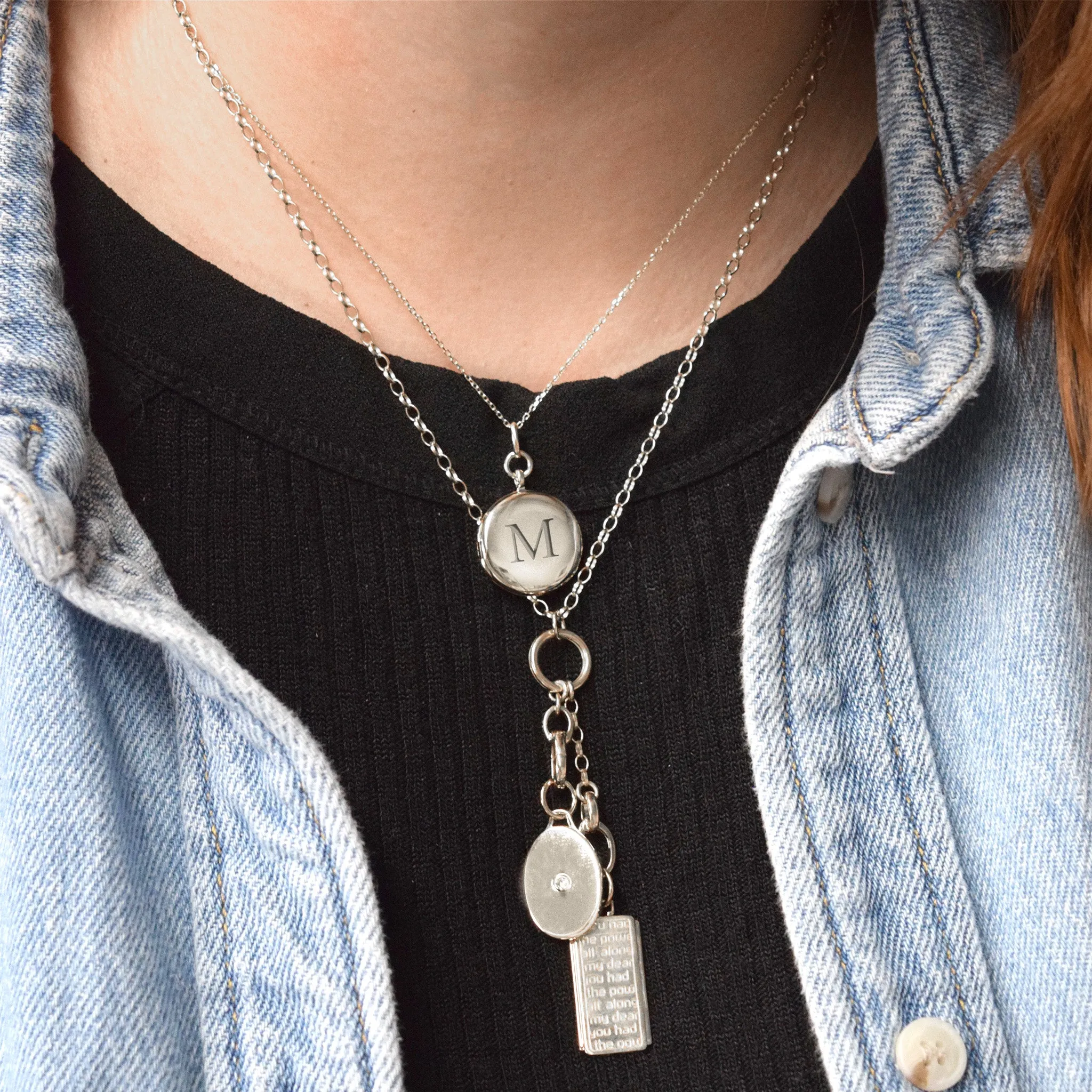 Slim "Quinn" Sterling Silver Engraved Locket Necklace