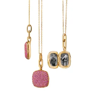 Slim "Rae" Locket Necklace with Pink Sapphires