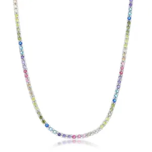 Sterling Silver 3mm Rainbow Cubic Zirconia Necklace