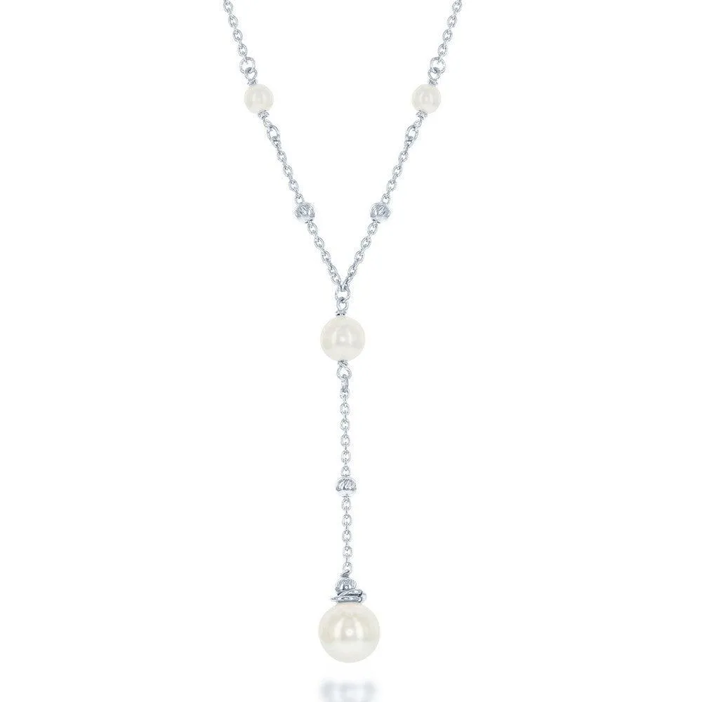 Sterling Silver 6mm Moon Beads and Larger 8mm Pearl Necklace