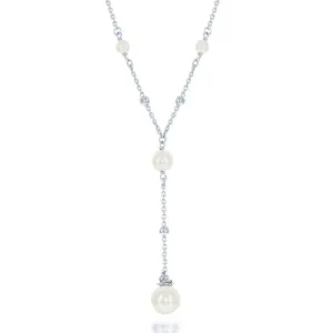 Sterling Silver 6mm Moon Beads and Larger 8mm Pearl Necklace