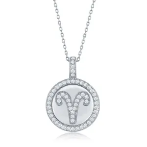 Sterling Silver Aries Zodiac Disc Pendant Chain
