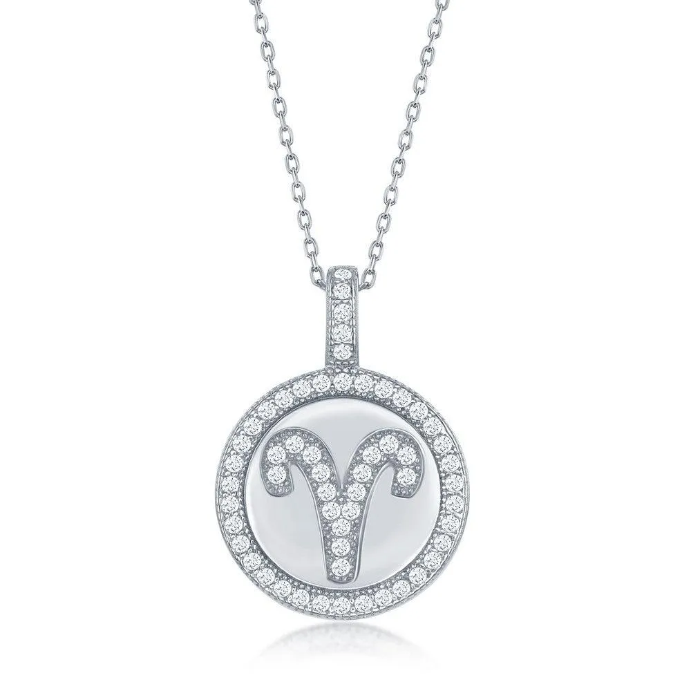 Sterling Silver Aries Zodiac Disc Pendant Chain
