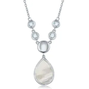Sterling Silver Bezel-Set Blue Topaz and Teardrop MOP Necklace