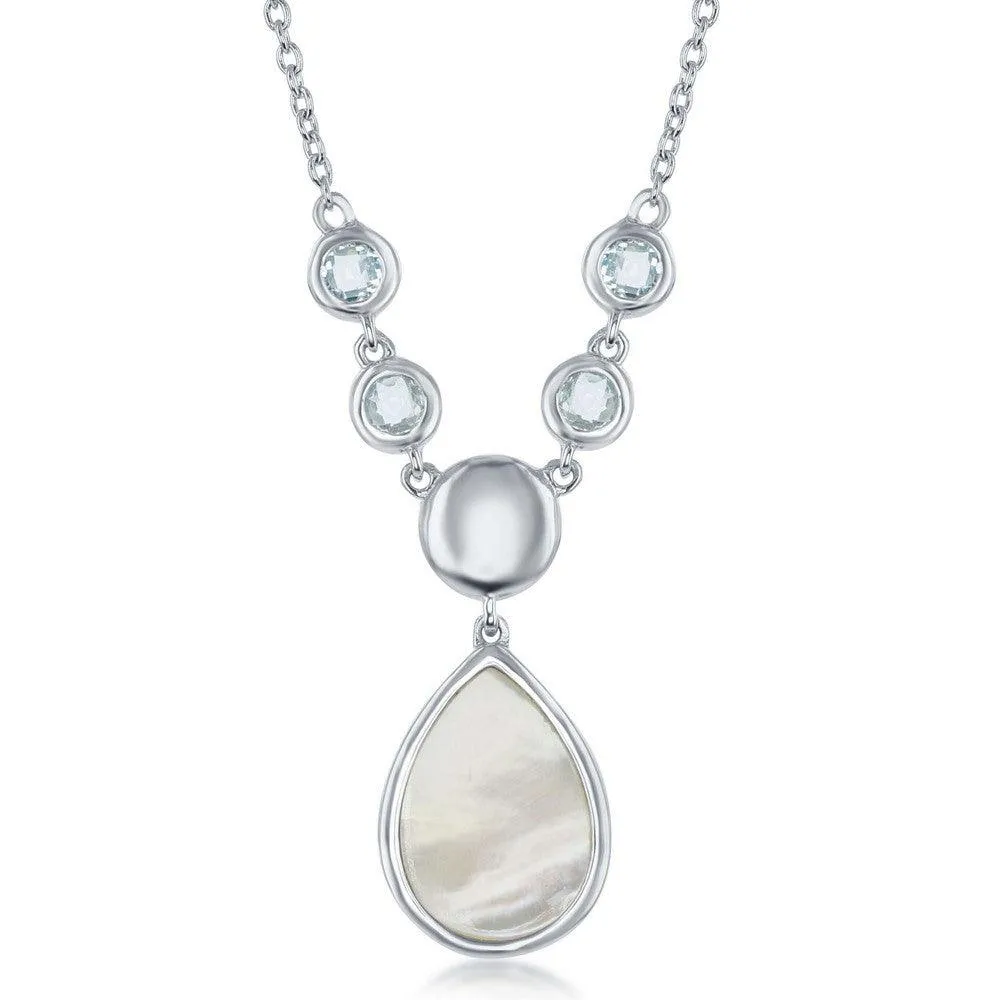 Sterling Silver Bezel-Set Blue Topaz and Teardrop MOP Necklace