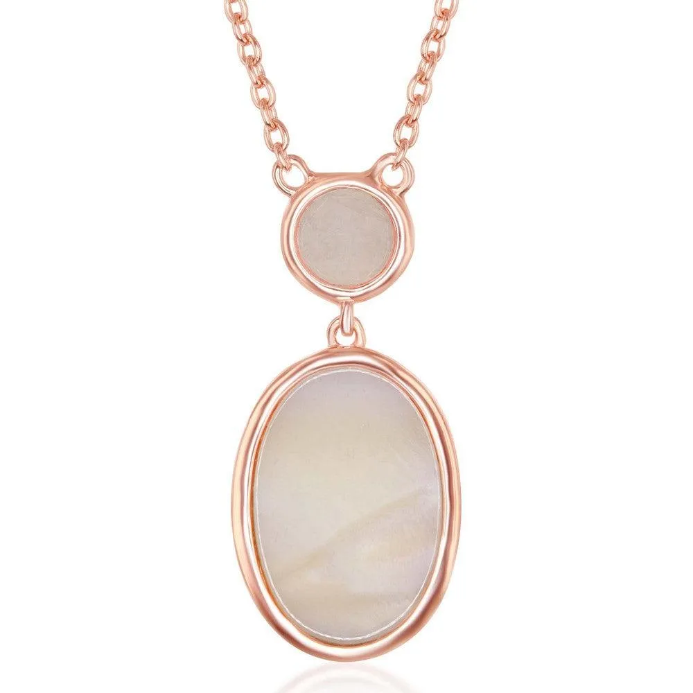 Sterling Silver Bezel-set Rose Quartz and Oval Pink MOP Necklace