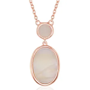 Sterling Silver Bezel-set Rose Quartz and Oval Pink MOP Necklace