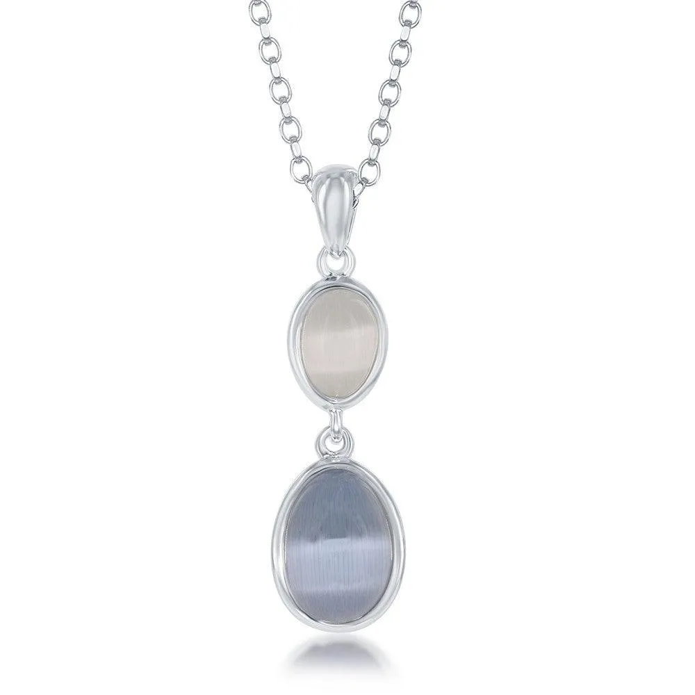 Sterling Silver Blue and Grey Oval Cat's Eye Necklace