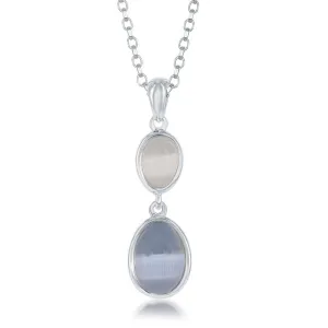 Sterling Silver Blue and Grey Oval Cat's Eye Necklace