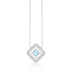 Sterling Silver Blue Topaz Square Diamond Necklace