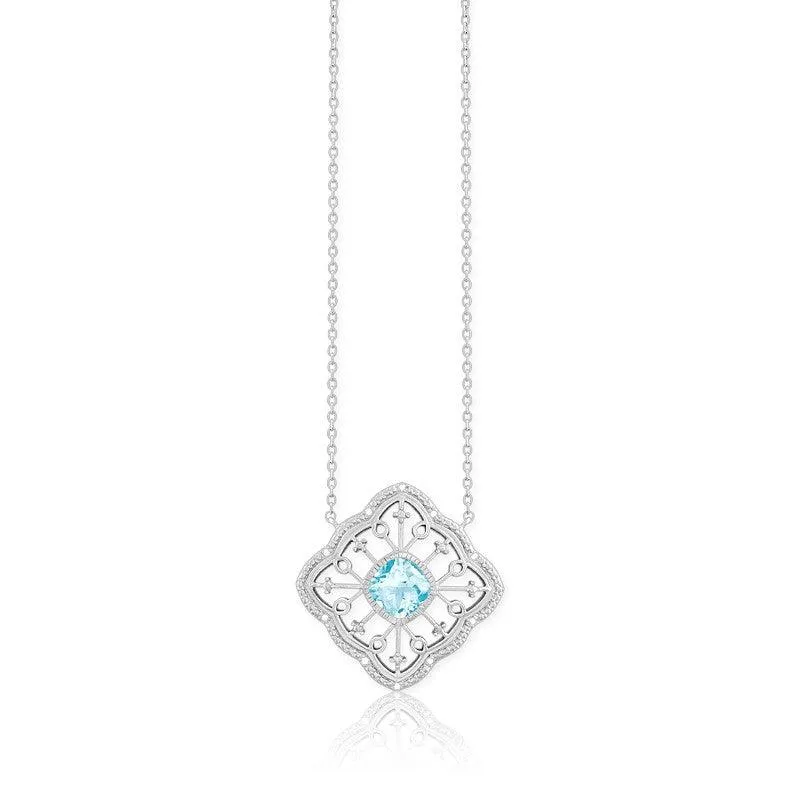 Sterling Silver Blue Topaz Square Diamond Necklace