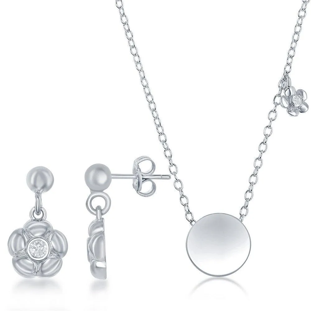 Sterling Silver Circle Necklace and Earrings Set