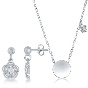 Sterling Silver Circle Necklace and Earrings Set