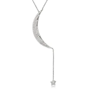 Sterling Silver Crescent Moon Dangling CZ Necklace