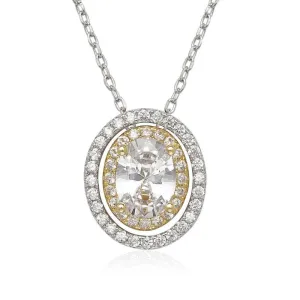 Sterling Silver CZ Oval Pendant Necklace