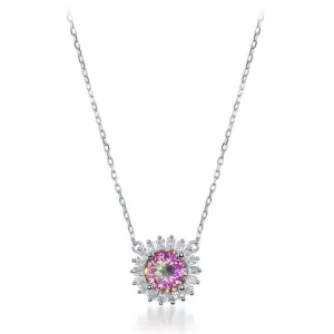 Sterling Silver CZ Small Round Rainbow with Border Necklace