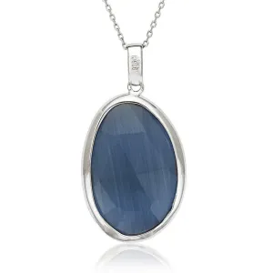 Sterling Silver Denim Blue Cat's Eye Necklace