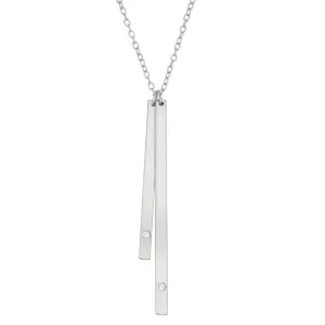 Sterling Silver Double Bar with Small CZ Necklace