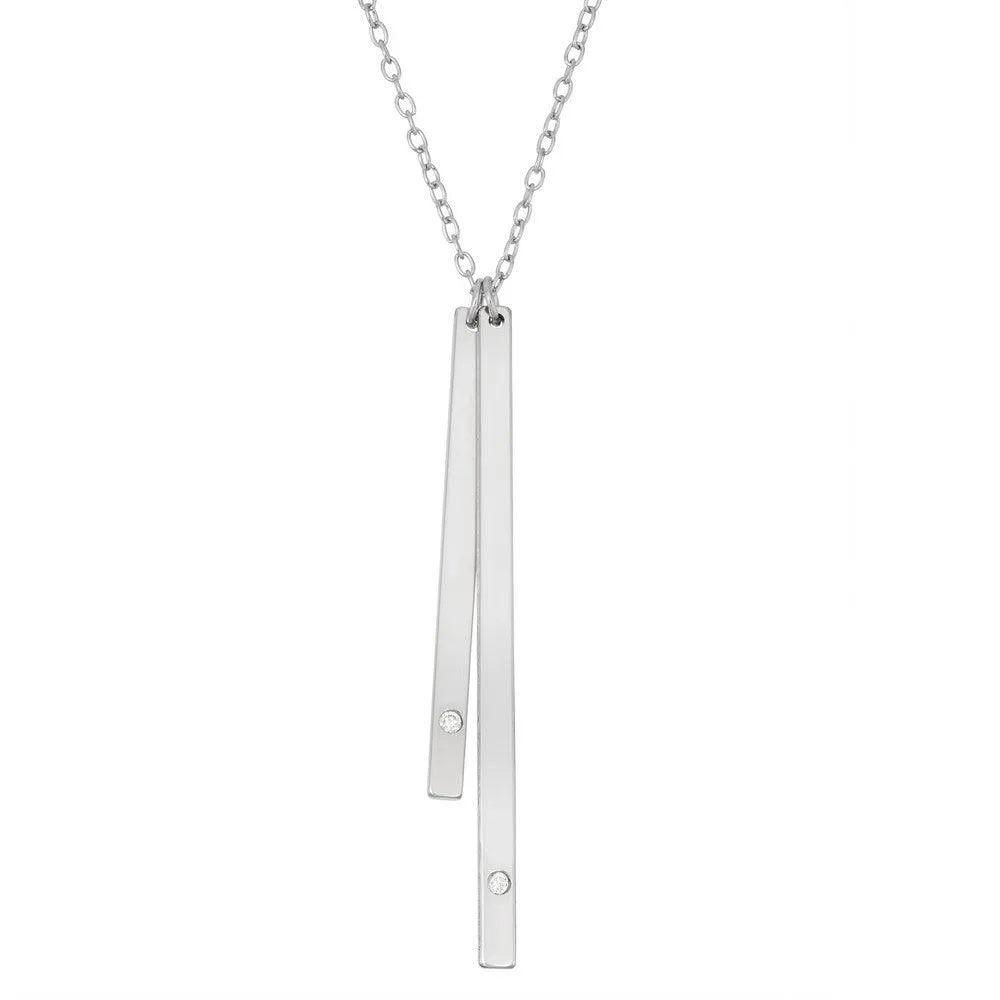Sterling Silver Double Bar with Small CZ Necklace