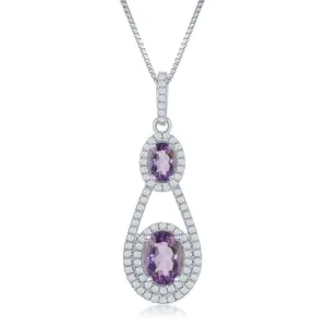Sterling Silver Double Oval Amethyst Necklace