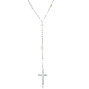 Sterling Silver FWP & Plain Beads By The Yard Cross Necklace