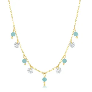 Sterling Silver GP Alternating Created Turquoise and CZ Necklace
