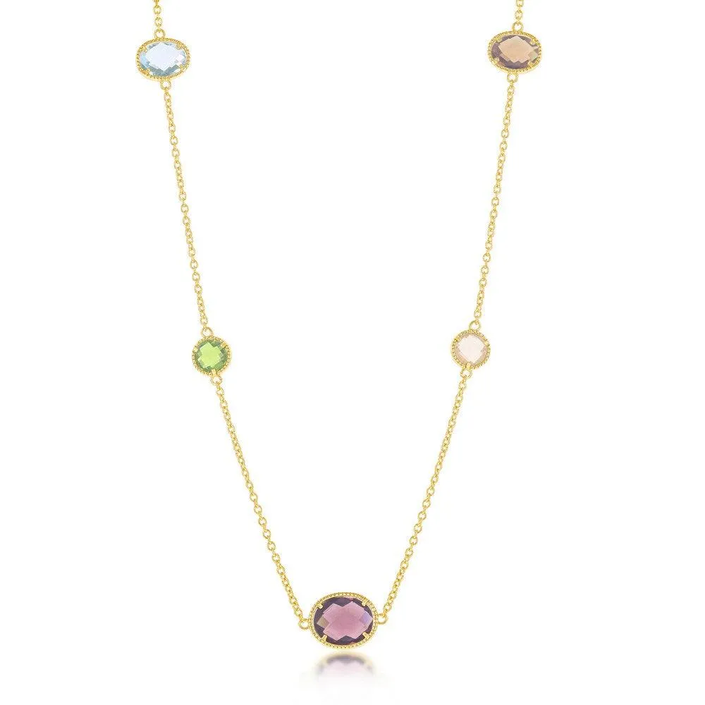 Sterling Silver GP Multi-Shaped Multi-Color CZ Long Necklace