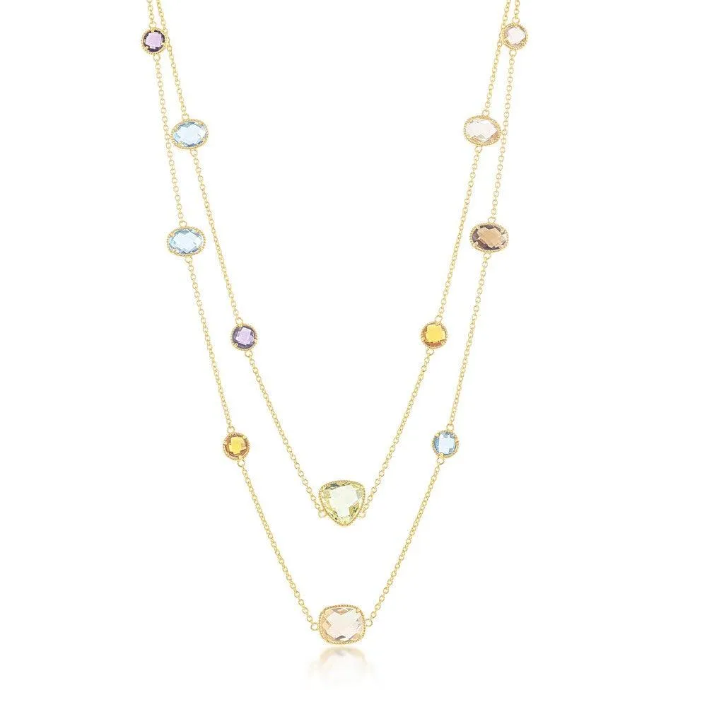 Sterling Silver GP Multi-Shaped Multi-Color CZ Long Necklace